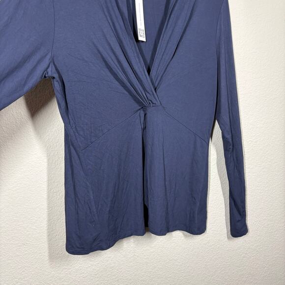 Sanctuary Plus 1X Twisted Front Top Shirt Navy Blue V Neck Long Sleeves Stretch - Picture 4 of 9